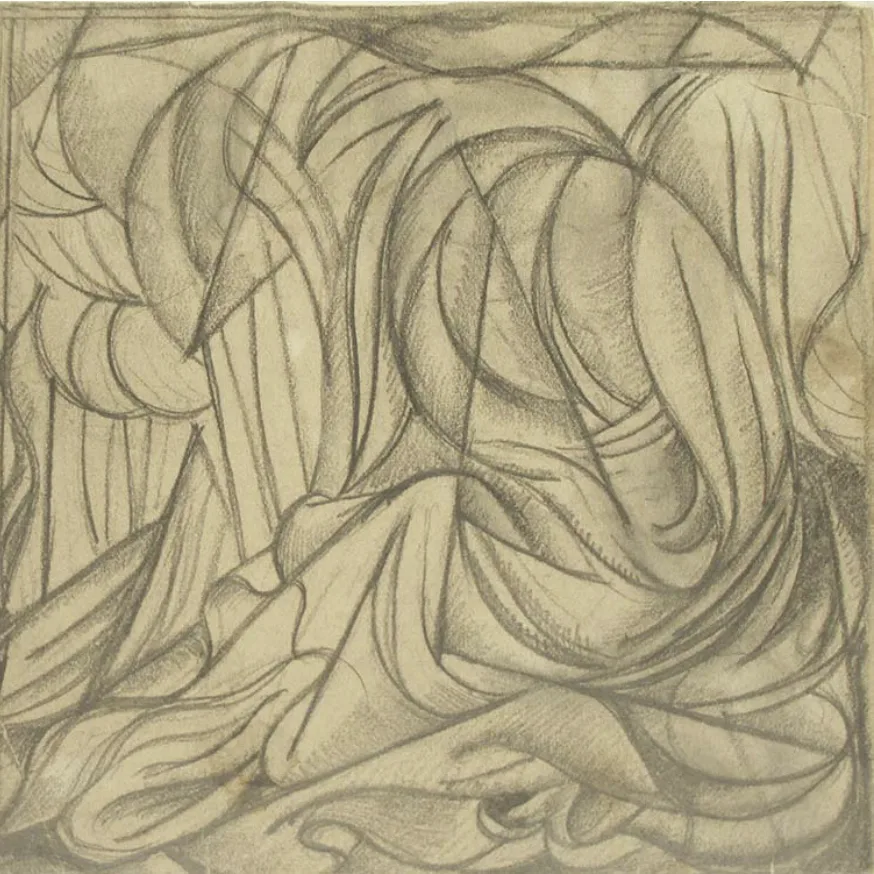Vadym Meller, &ldquo;Praying Woman&rdquo; sketch for painting (1912–1914, pencil on paper)