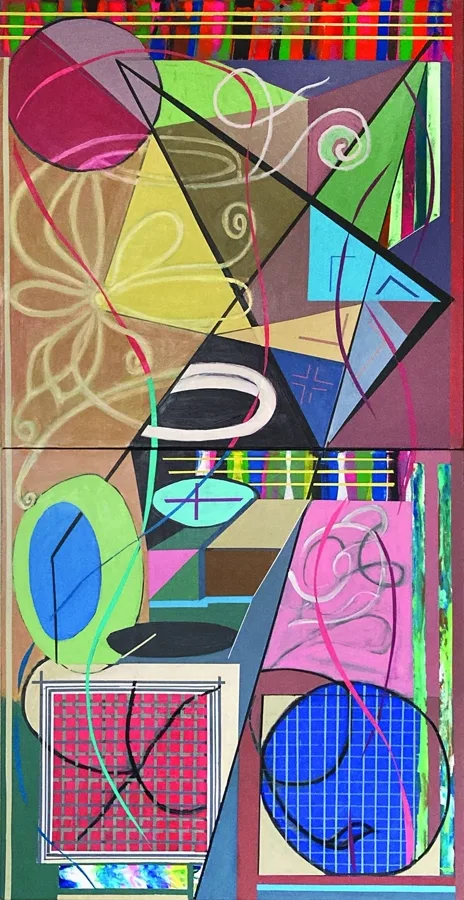 Geometric abstract painting by Art Kleinman, Structure and Chaos: A Delicate Balance