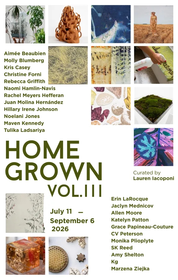 Installation view of Home Grown Vol. III, featuring natural pigments, dyes, and plant-based artwork