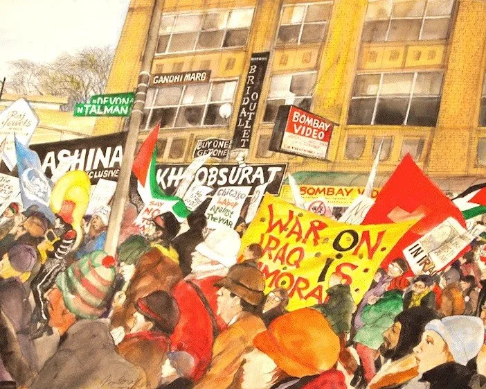 Franklin McMahon protest-art drawing on display in Resist!: A Visual History of Protest