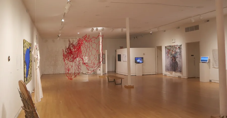Textile artwork responding to poetry in the exhibition Threads