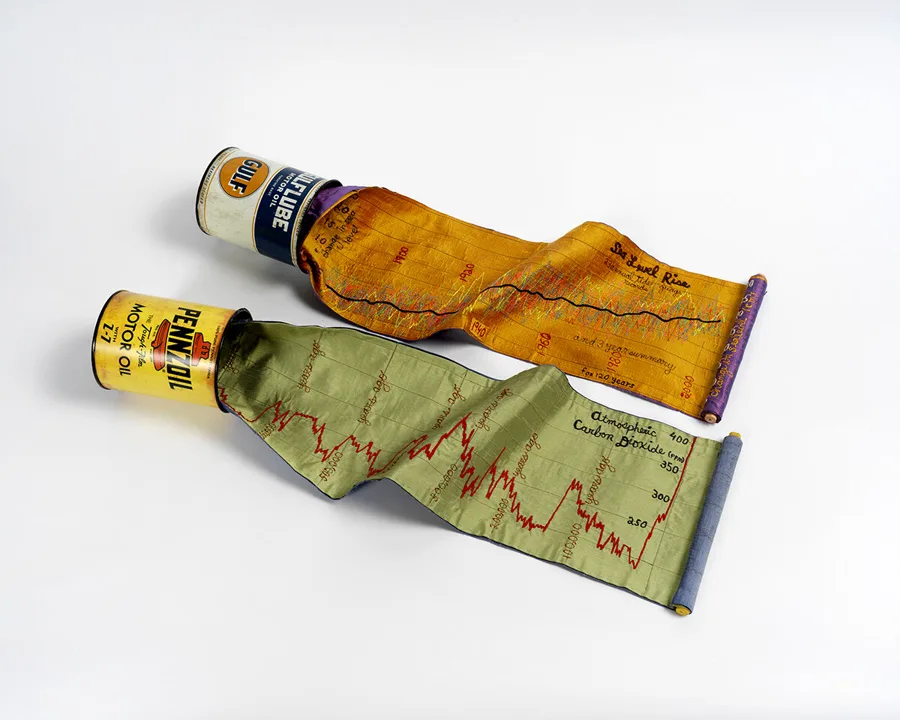 Artwork from the exhibition Wild Fragility, on sea level rise and CO2