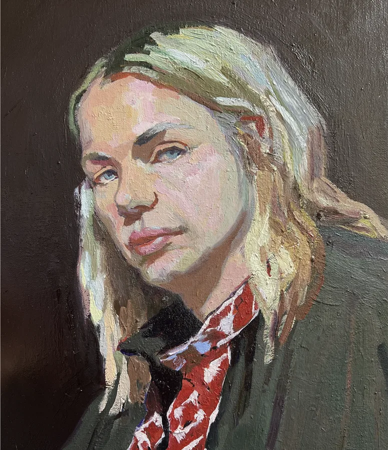 Figurative painting by Yulia Gasio depicting family life in wartime Donbas, Ukraine